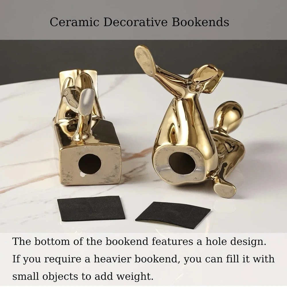Ceramic Decorative Bookends, Book Ends for Shelves, Home Office Decor GOLD